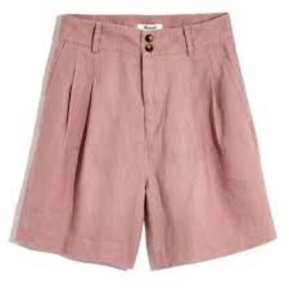Madewell Linen Long Pleated Shorts size 4 in Pink